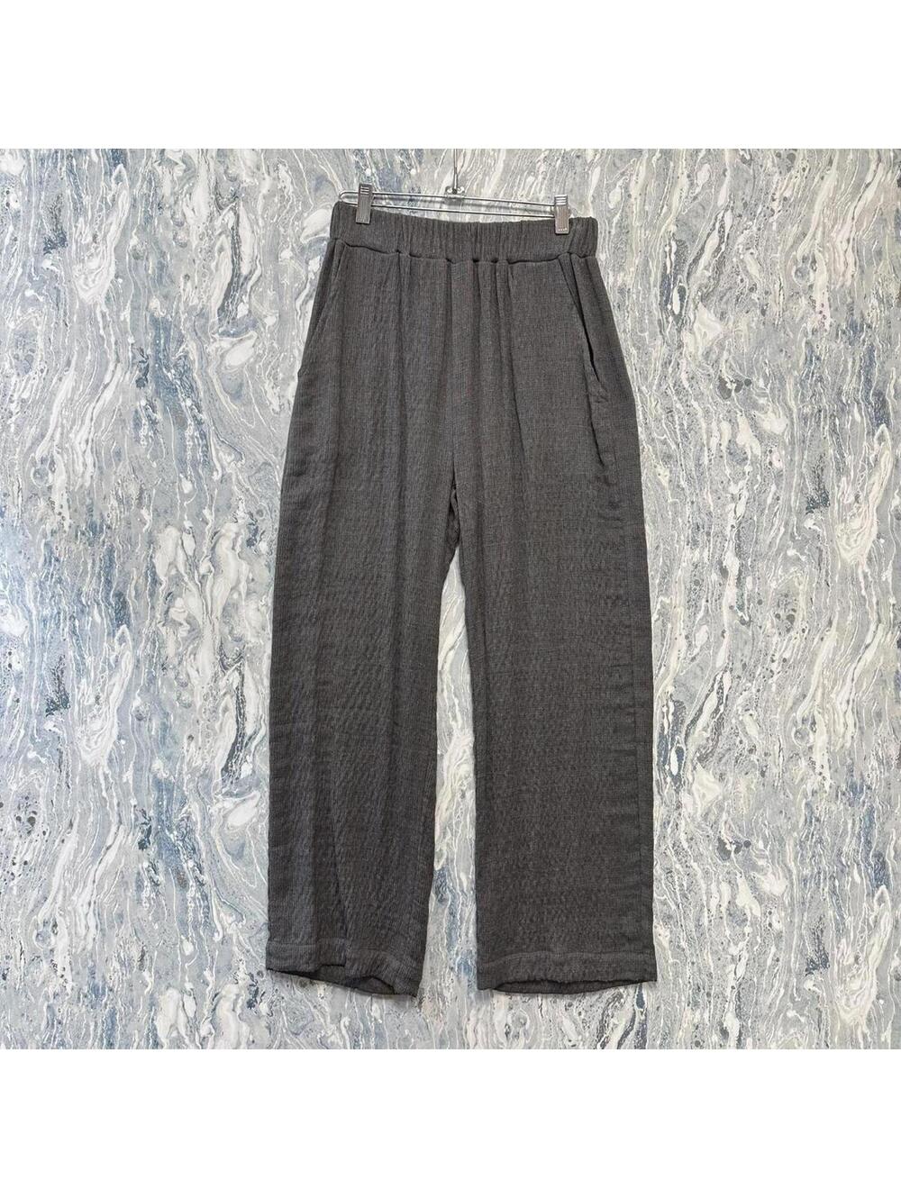 Minimalist boho lagenlook grey comfy wide leg pants (S)
